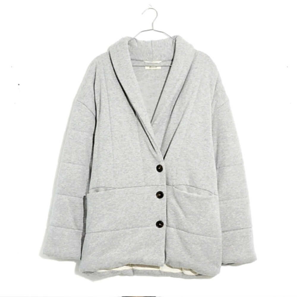Madewell Womens Heather Gray Sweatshirt Puffy Coat, Shawl Collar, Medium